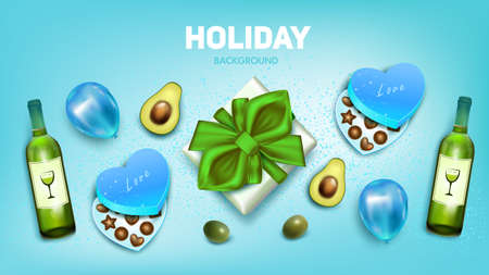 Cute holiday gift essentials on light blue backgroundのイラスト素材