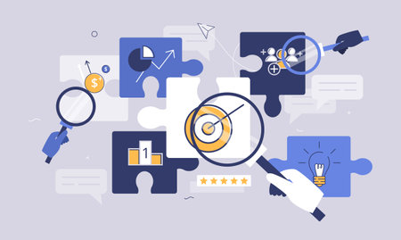 Business elements with puzzle parts as successful target aim resultsのイラスト素材