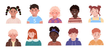 Set of children portrait avatars on white backgroundのイラスト素材