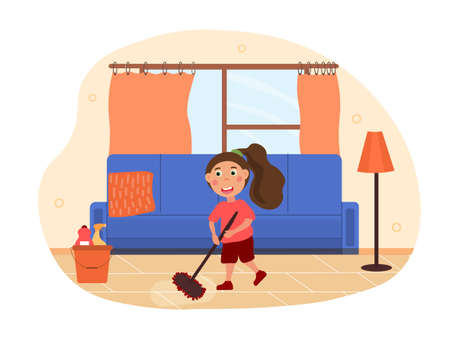 Kids doing housework conceptのイラスト素材