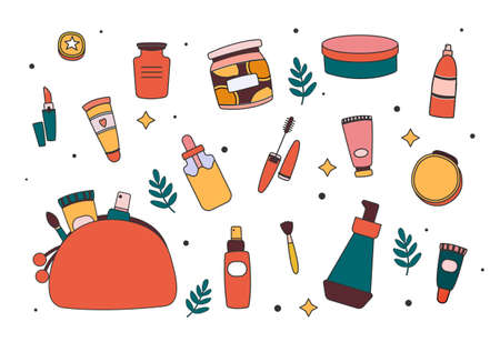 Collection of stickers with cosmetic productsのイラスト素材