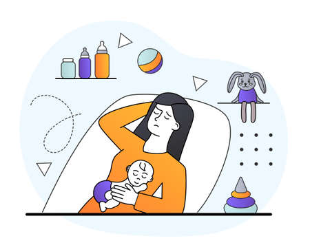 Tired sleeping mom conceptのイラスト素材