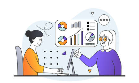 Woman works with statistical dataのイラスト素材