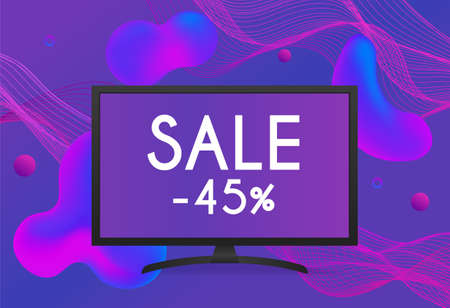 Smart tv promotion with sale lettering on screen on colorful backgroundのイラスト素材