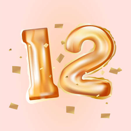 Elegant gold celebration twelve years birthday baloons on pink backgroundのイラスト素材