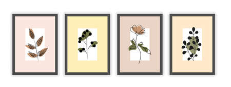 Set of floral abstract modern colorful minimalistic covers on white backgroundの写真素材