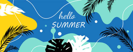 Colorful summer background layout design with hello summer letteringのイラスト素材