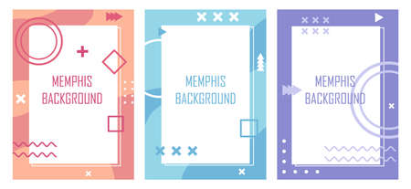 Collection of memphis style templates with colorful frames on white backgroundのイラスト素材