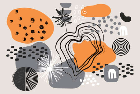 Modern colorful abstract doodle elements on grey backgroundのイラスト素材