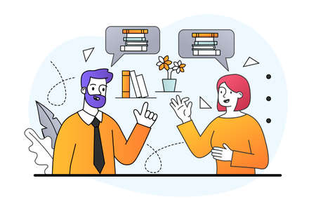 Male and female characters are talking for brain and mind training with smart literature studyのイラスト素材