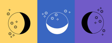 Set of mystic moon linear logo icon on colorful backgrounds
