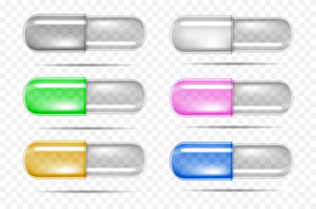 Empty colorful pill capsules on transparent backgroundのイラスト素材