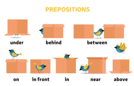 Set of preposition of place educational worksheet for kidsのイラスト素材