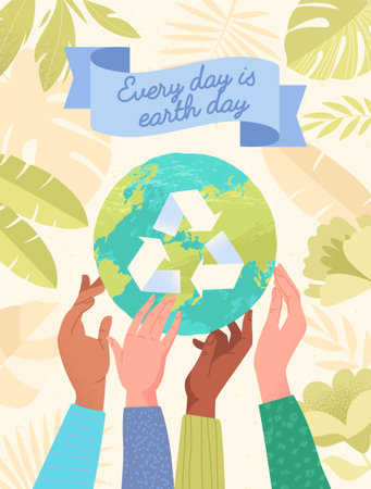 Many hands holding planetのイラスト素材