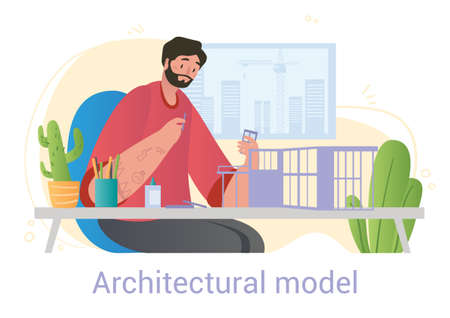 Man builds architectual modelのイラスト素材