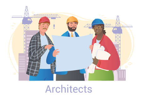 Team of architects looking at planのイラスト素材