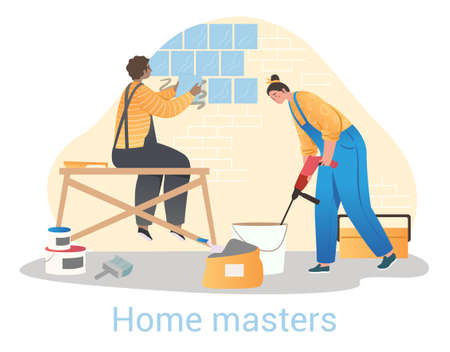 Two workers renovating apartmentのイラスト素材