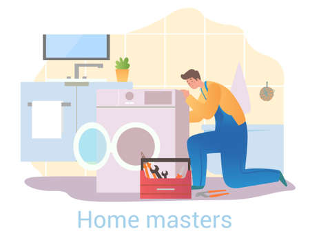Master repairs washing machineのイラスト素材
