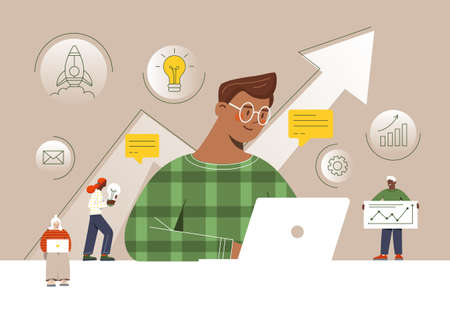 Man comes up with startupのイラスト素材