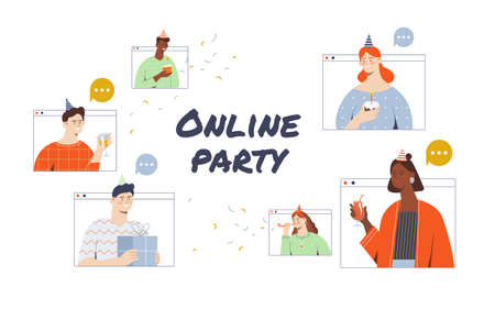 Online party conceptのイラスト素材