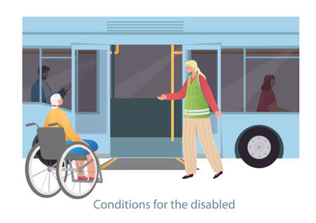 Woman gets on busのイラスト素材