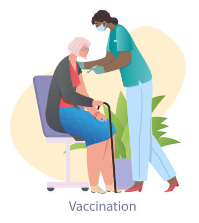 Doctor vaccinates grandmotherのイラスト素材