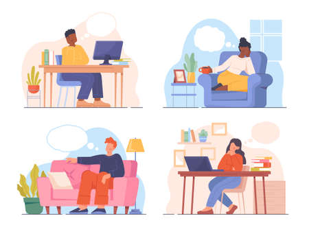 Thoughtful People Smiling conceptのイラスト素材