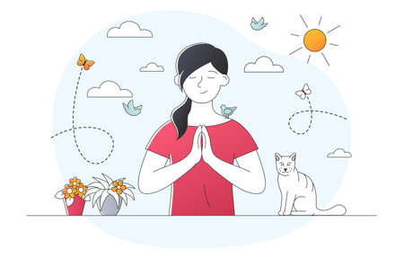 Girl meditates in natureのイラスト素材