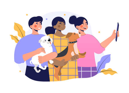 Selfie with dog conceptのイラスト素材