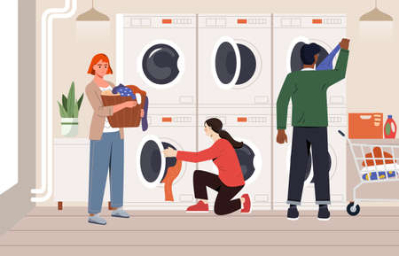 People at public launderetteのイラスト素材