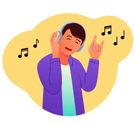 Man listens to rockのイラスト素材