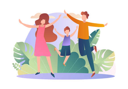 Healthy family walkingのイラスト素材