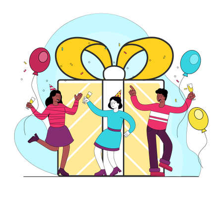 Friends celebrate girls birthdayのイラスト素材