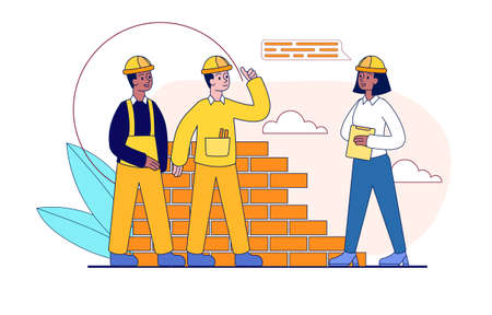 Builders on background of buildingsのイラスト素材