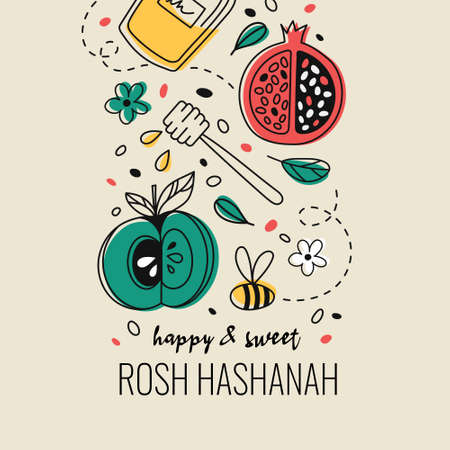 Rosh hashanah celebrational postcard on pastel backgroundのイラスト素材