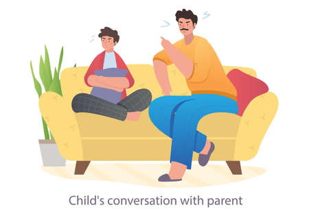 Father is spending happy time together with his teenager son at homeのイラスト素材