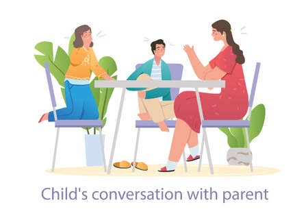 Cheerful mother is spending time with her teenager son and daughter at homeのイラスト素材