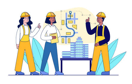 Workers at construction planのイラスト素材