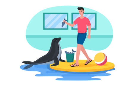 Walrus performs at dolphinariumのイラスト素材