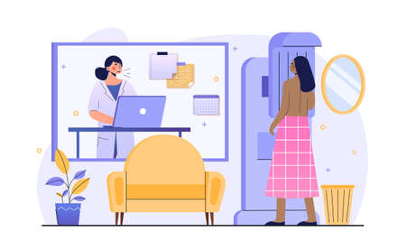 Woman standing at mammography machineのイラスト素材