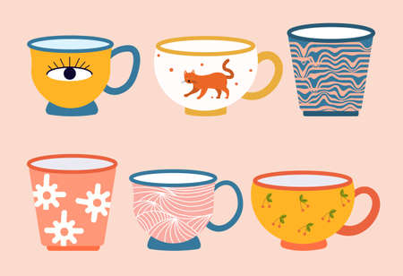 Set of colored mugsのイラスト素材