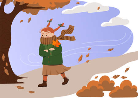 Autumn strong wind stormのイラスト素材