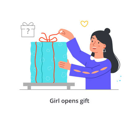 Woman unpacking giftのイラスト素材