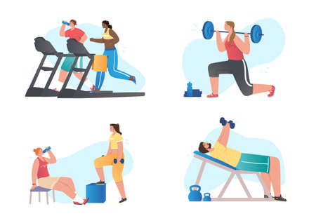 Set of athletes doing exerciseのイラスト素材