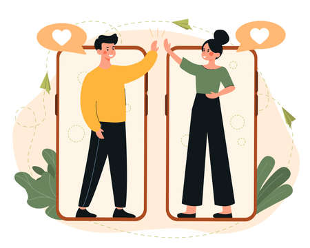 Giving high five onlineのイラスト素材