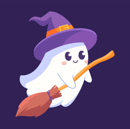 Cute ghost with broomのイラスト素材