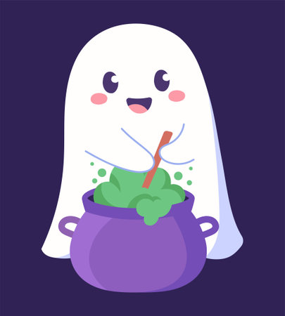 Cute ghost brews potionのイラスト素材