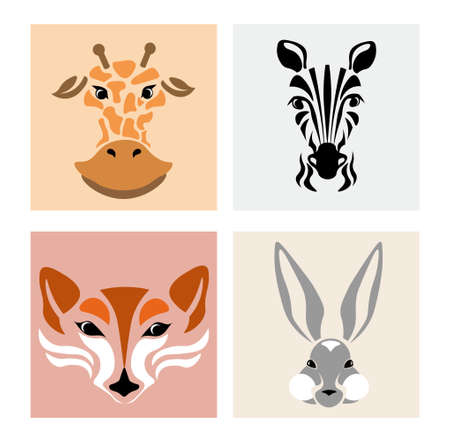 Set of cute simple animal portraits on white backgroundのイラスト素材