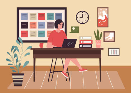 Woman working at homeのイラスト素材