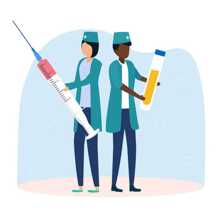 Two doctors are standing with syringeのイラスト素材